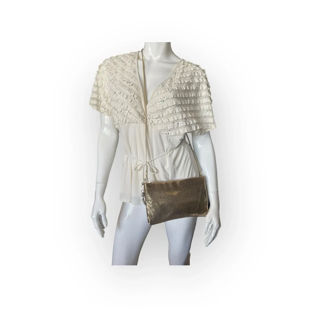 Vintage: Whiting Davis 𖣴 Metal Mesh Convertible Crossbody Clutch Bag 𖣴 Gold 𖣴